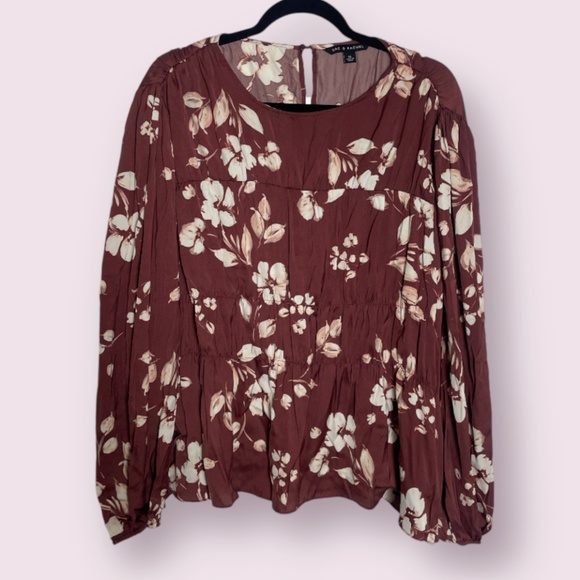 Tiered Floral Ruching Classy Hipster Hippie Artsy Long Sleeve Art Party Blouse - Picture 1 of 6